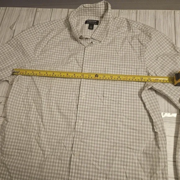 Nordstrom Shirt Mens Large Gray White Check Tech-Smart Trim Fit Button Up Pocket - Picture 3 of 7